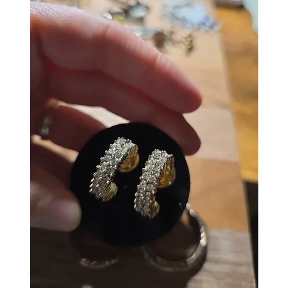 Pair of 2 Vtg Silver Tone Rhinestone Elegant Statement Hoop Earrings Jewelry - Picture 4 of 6